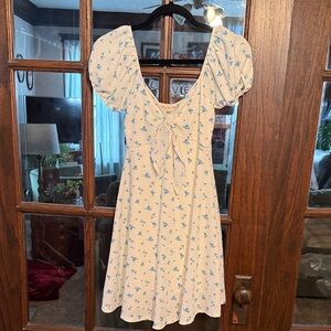 See You Monday White and Blue Floral Mini Dress